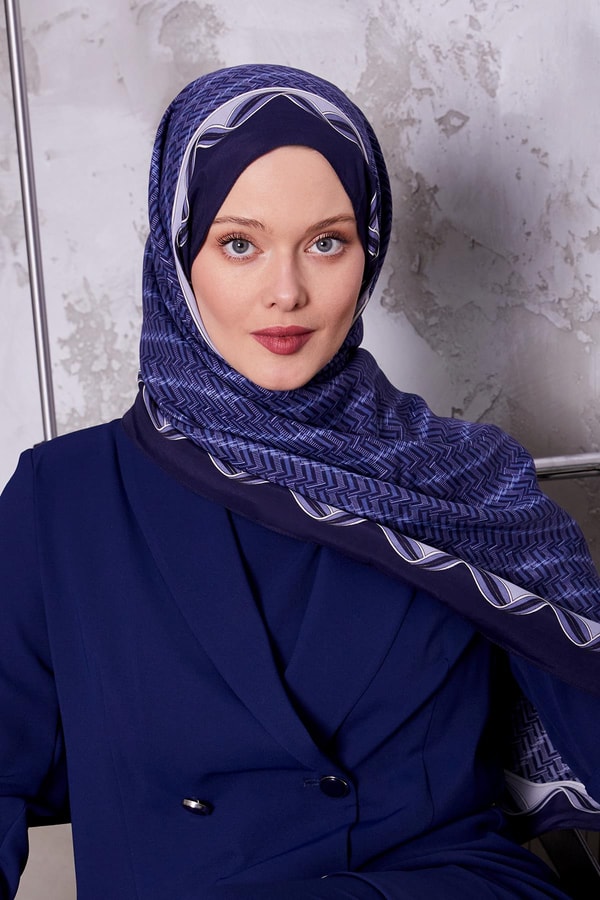 LevidorLacivert Labirent Desen Royal Şal