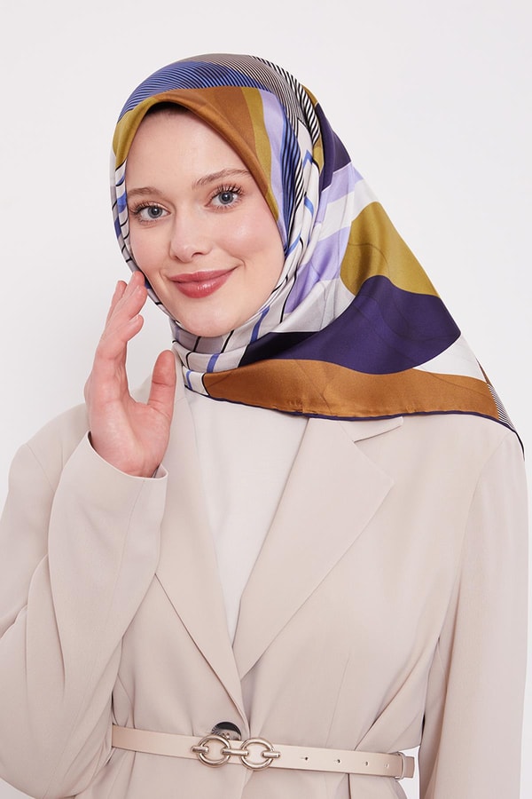 LevidorLacivert Labirent Desen Twill İpek Eşarp
