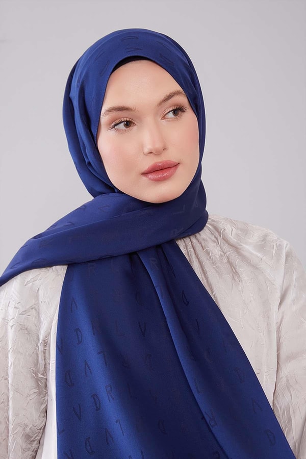 LevidorLacivert LVD Baskılı Jakarlı Şal