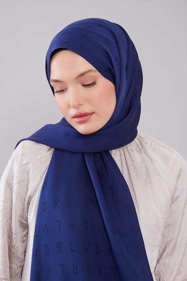LevidorLacivert LVD Baskılı Jakarlı Şal