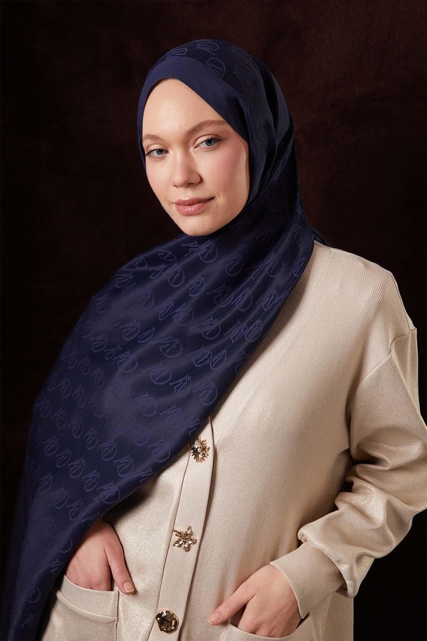 LevidorLacivert LVD Baskılı Naia Jakar Şal