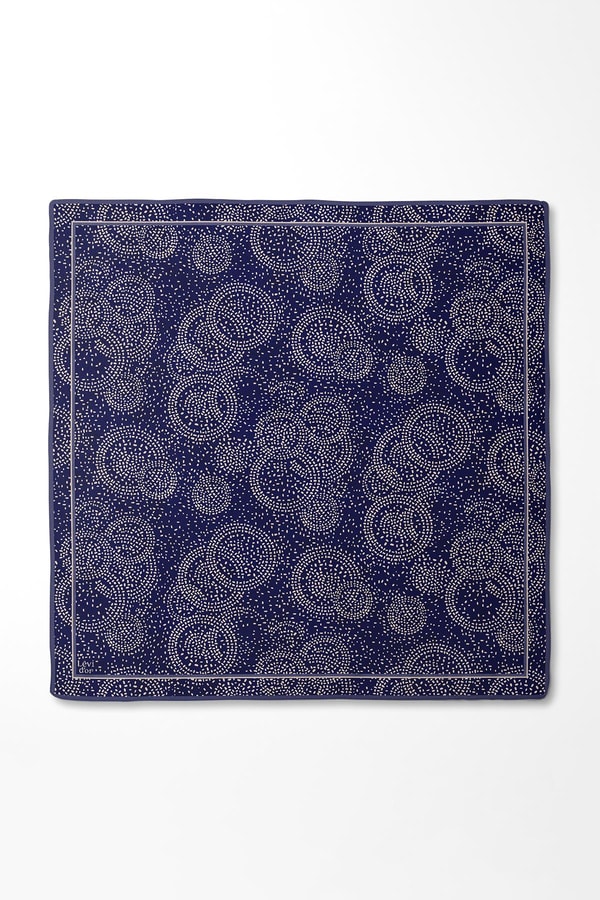 LevidorLacivert Noktalı Daireler Bask. Twill İpek Eşarp