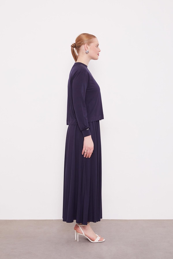 LevidorLacivert Omuz Düğme Detaylı Etek Takım