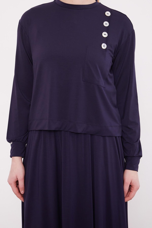 LevidorLacivert Omuz Düğme Detaylı Etek Takım