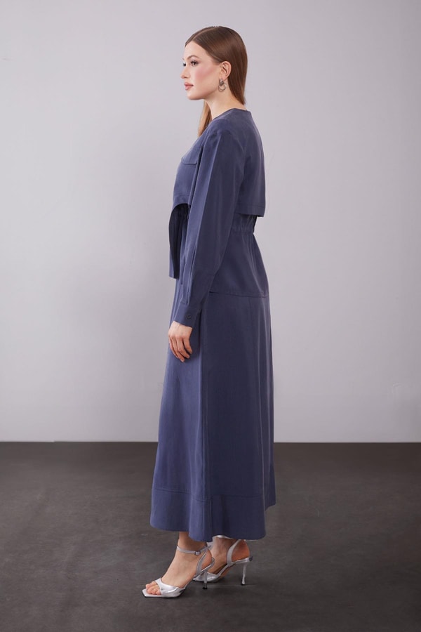 LevidorLacivert Omuz Fermuar Detaylı Etek Takım