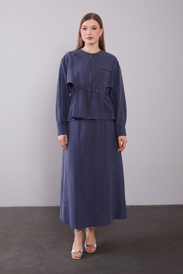 LevidorLacivert Omuz Fermuar Detaylı Etek Takım