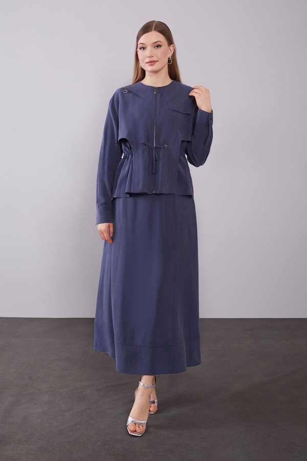 LevidorLacivert Omuz Fermuar Detaylı Etek Takım