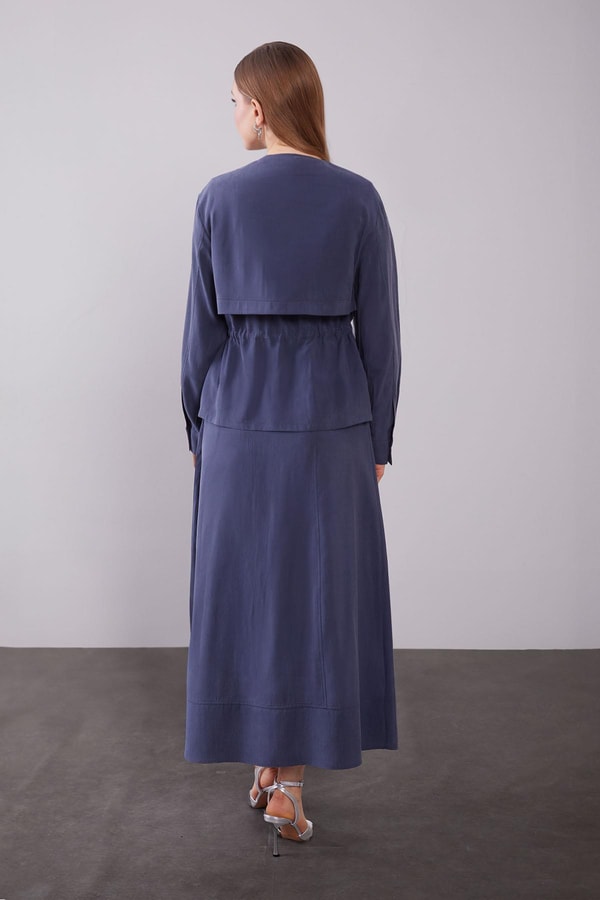 LevidorLacivert Omuz Fermuar Detaylı Etek Takım