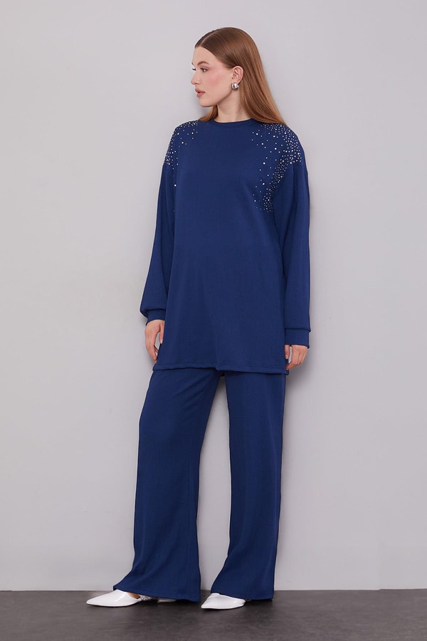 LevidorLacivert Omzu Taş İşlemeli İkili Takım