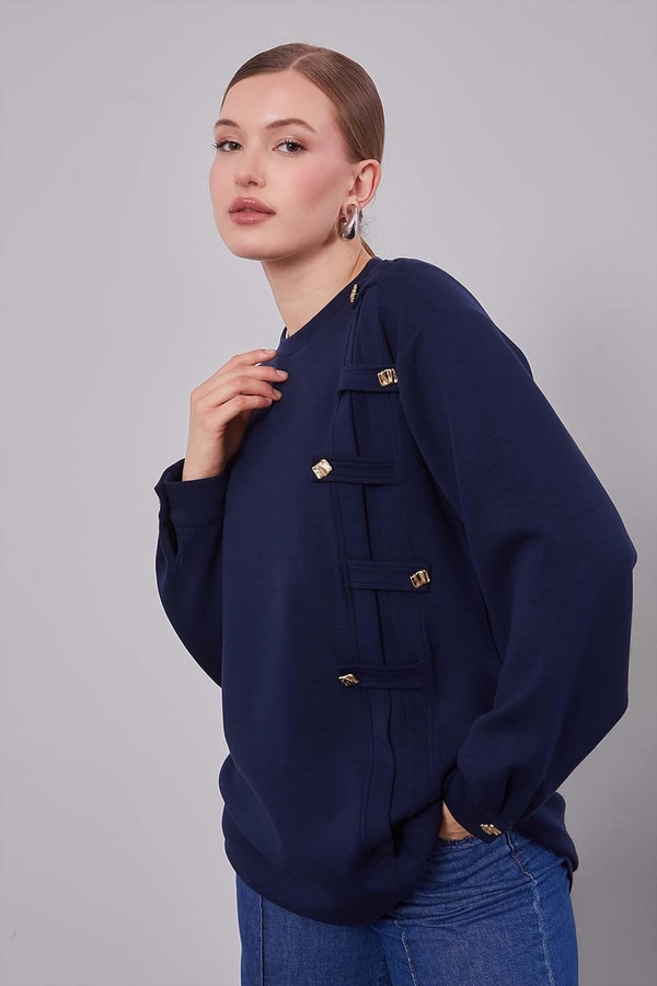 LevidorLacivert Örgü Detay Model Sweat