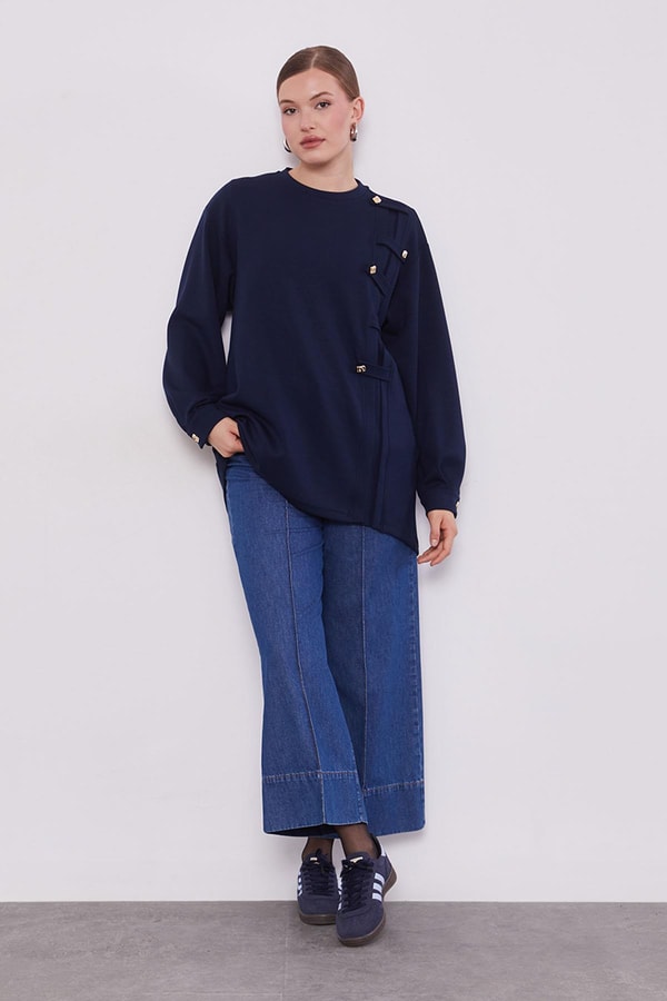 LevidorLacivert Örgü Detay Model Sweat