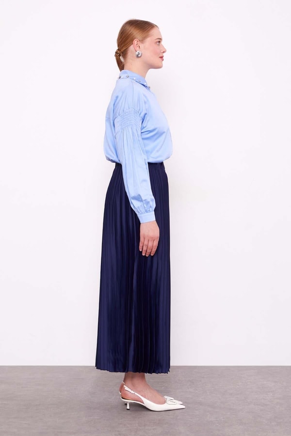 LevidorLacivert Piliseli Saten Etek