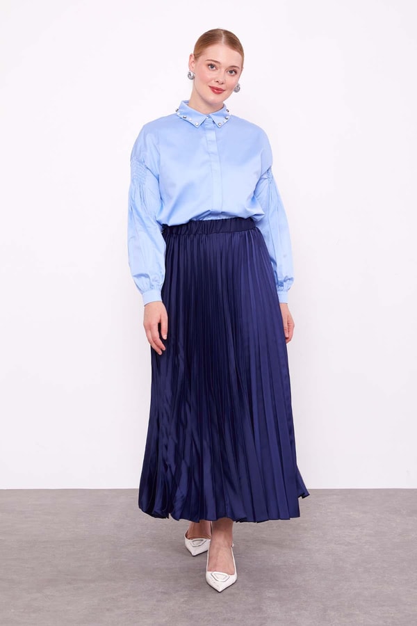 LevidorLacivert Piliseli Saten Etek