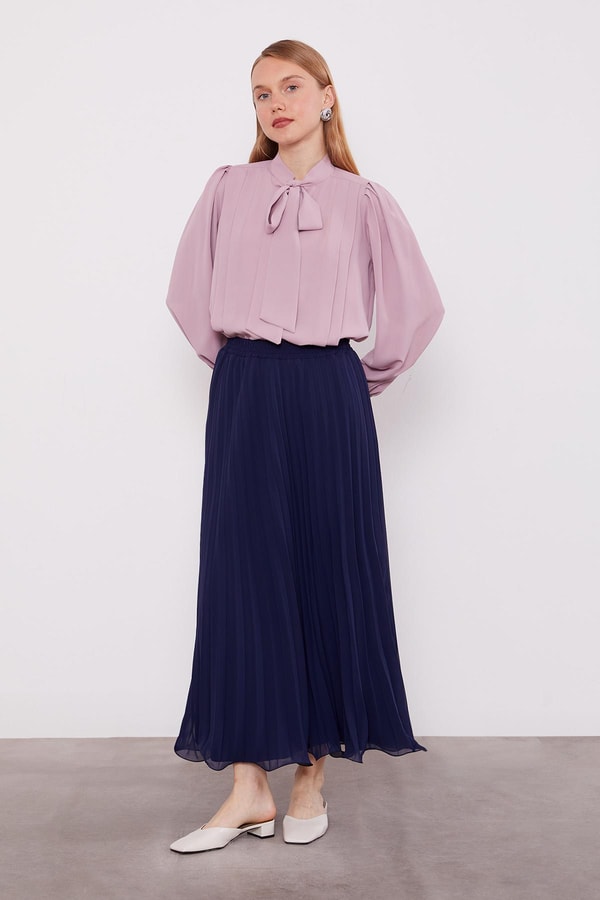 LevidorLacivert Piliseli Şifon Etek