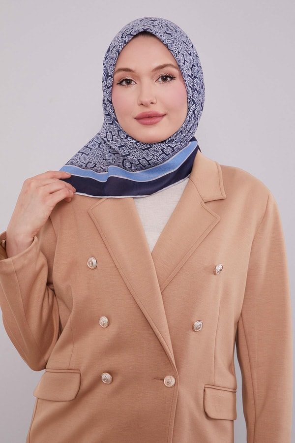 LevidorLacivert Puzzle Desen Soft Eşarp