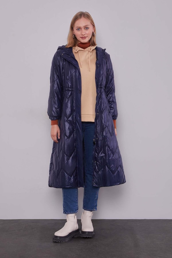 LevidorLacivert Şerit Kol Detaylı Şişme Mont