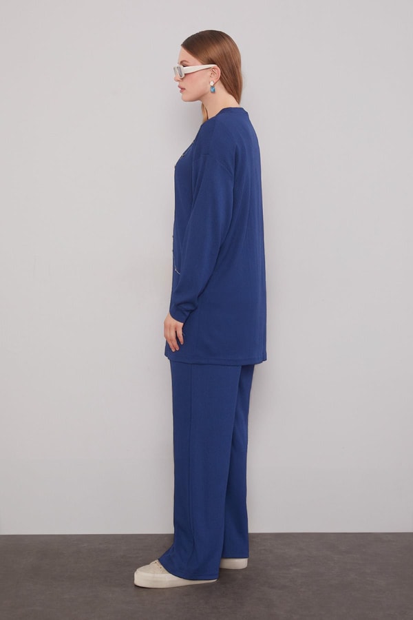 LevidorLacivert Şerit Taş Detaylı İkili Takım