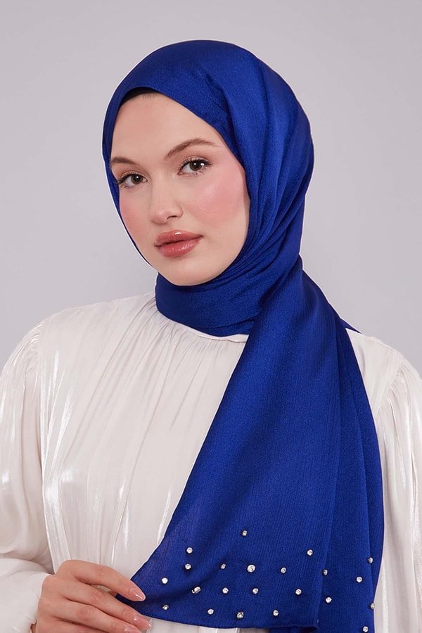 LevidorLacivert Taş İşlemeli Diamond Şal
