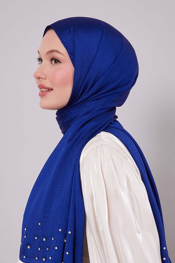 LevidorLacivert Taş İşlemeli Diamond Şal