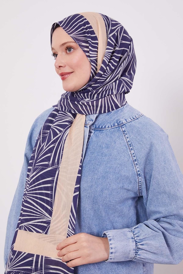 LevidorLacivert Tropikal Pamuklu Şal