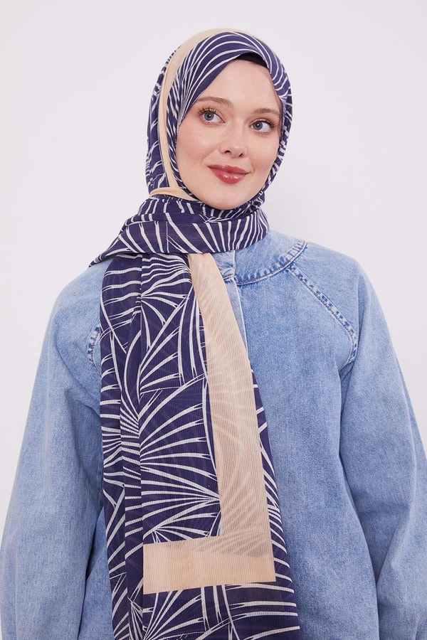 LevidorLacivert Tropikal Pamuklu Şal
