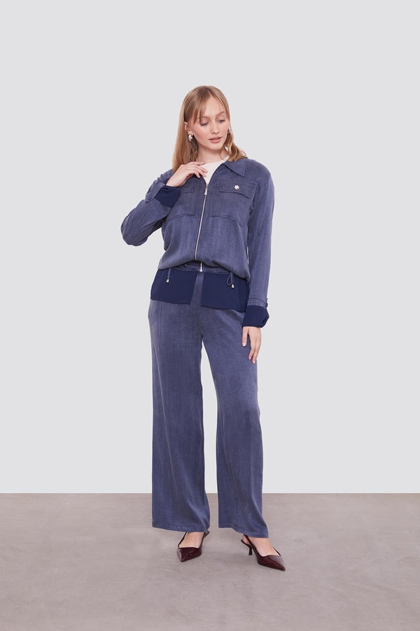 LevidorLacivert Tül Manşet Detaylı Cupra İkili Takım