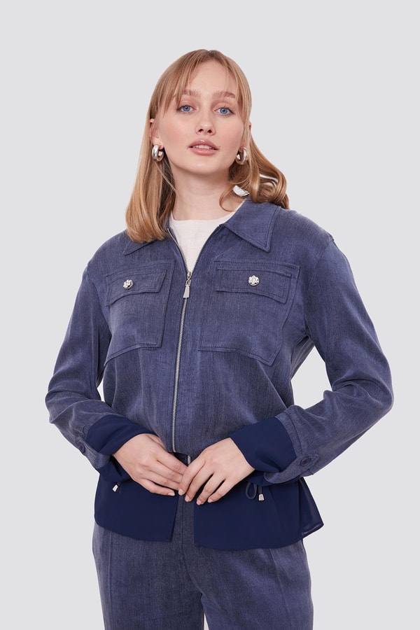 LevidorLacivert Tül Manşet Detaylı Cupra İkili Takım