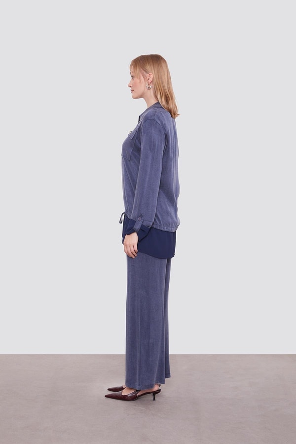 LevidorLacivert Tül Manşet Detaylı Cupra İkili Takım