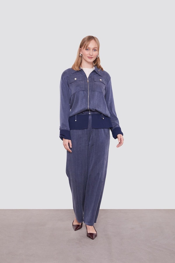 LevidorLacivert Tül Manşet Detaylı Cupra İkili Takım