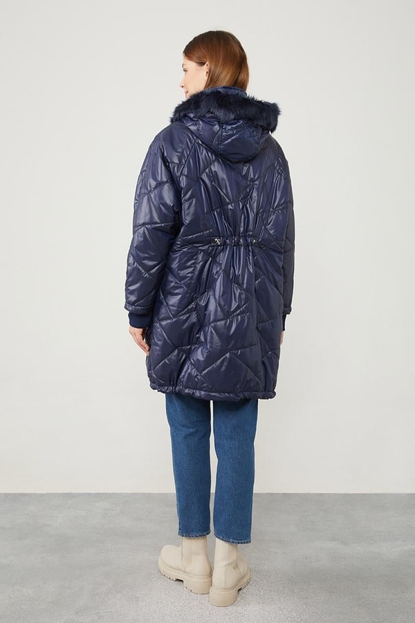 LevidorLacivert Tüy Detaylı Kapitone Mont
