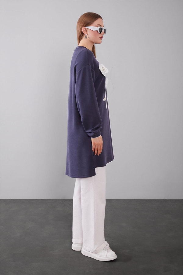 LevidorLacivert Üç Boyutlu Gül Detaylı Sweat