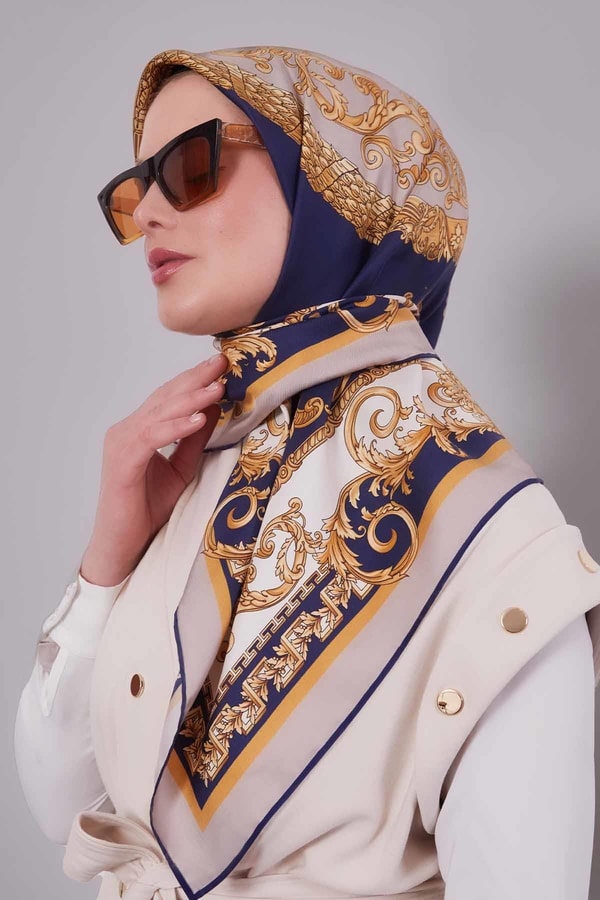 LevidorLacivert Varak Desen Twill İpek Eşarp