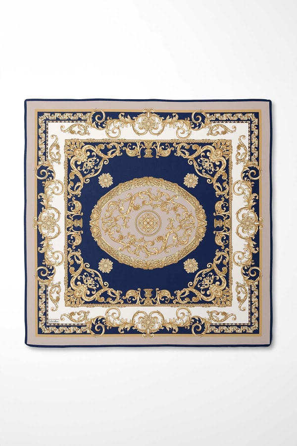 LevidorLacivert Varak Desen Twill İpek Eşarp