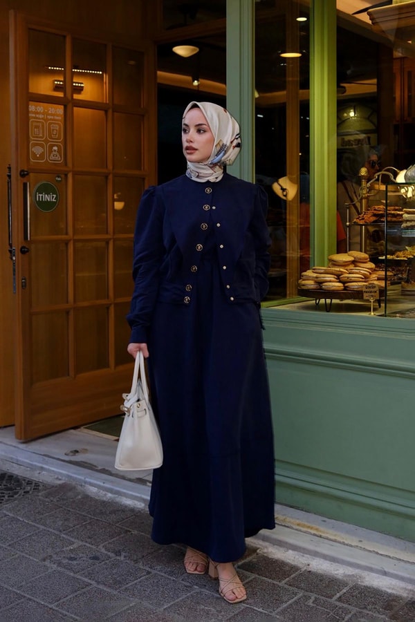 LevidorLacivert Vatkalı Cupra Ceket Takım