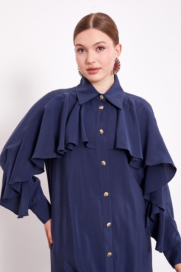 LevidorLacivert Volan Detaylı Gömlek