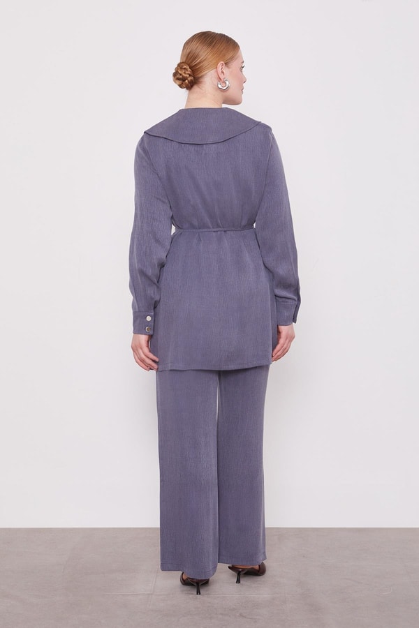 LevidorLacivert Yakası Taşlı Cupra İkili Takım