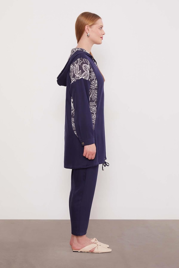 LevidorLacivert Yaprak Desenli Cupra İkili Takım