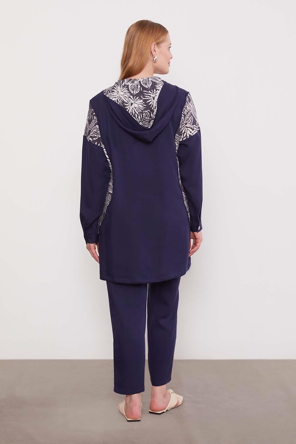 LevidorLacivert Yaprak Desenli Cupra İkili Takım