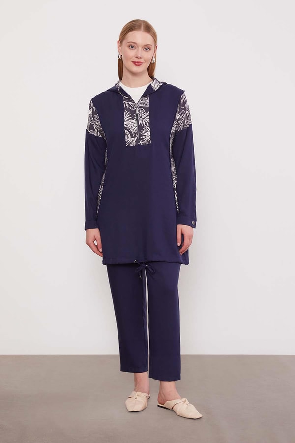 LevidorLacivert Yaprak Desenli Cupra İkili Takım