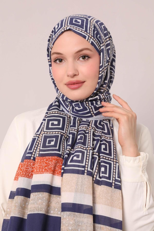 LevidorLacivert Yıldız Desen Pamuk Şal