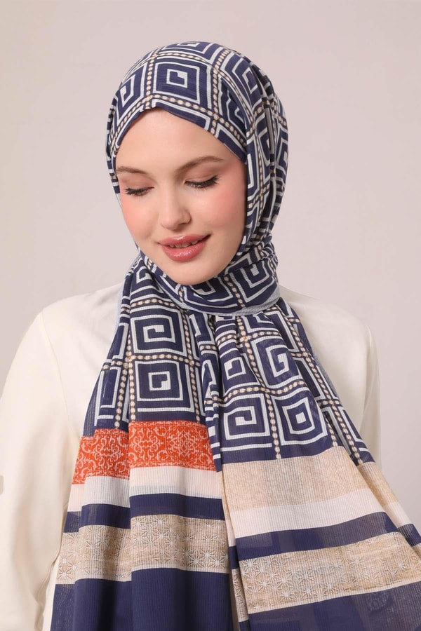 LevidorLacivert Yıldız Desen Pamuk Şal