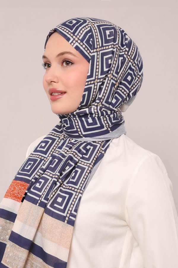 LevidorLacivert Yıldız Desen Pamuk Şal
