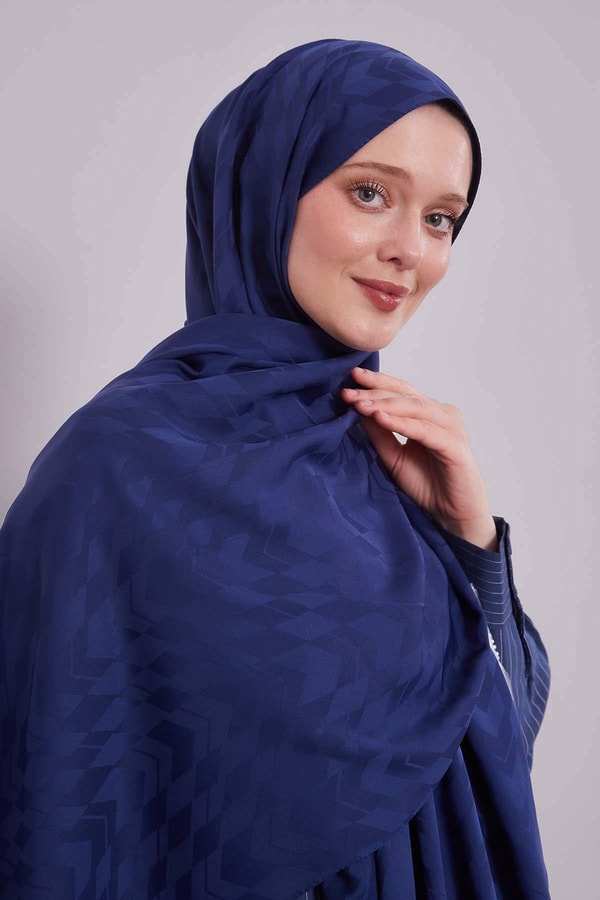LevidorLacivert Yön Desen Blue Jakar Şal