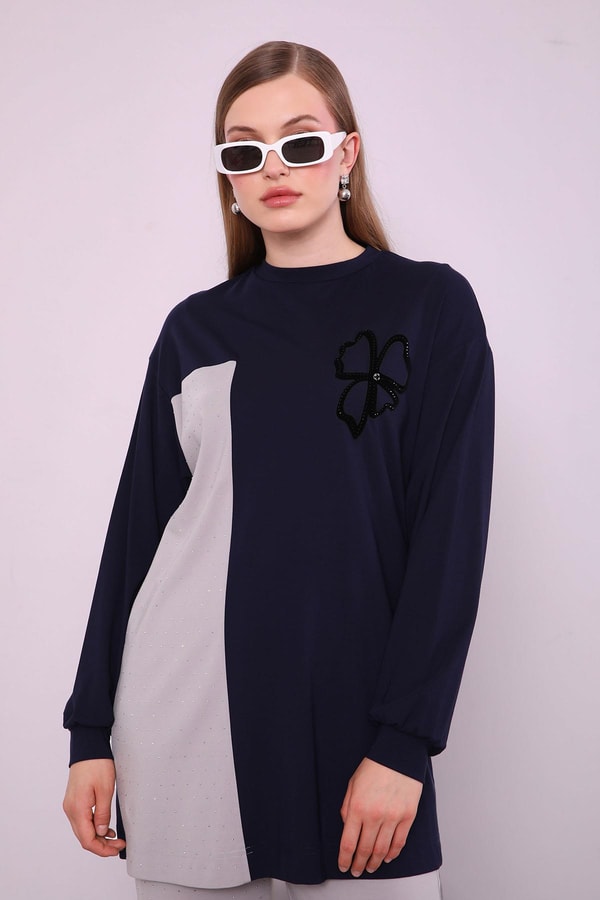 LevidorLacivert Yonca Desen Detaylı İkili Takım