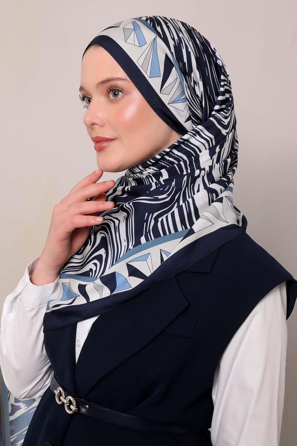 LevidorLacivert Zebra Desen Club Şal