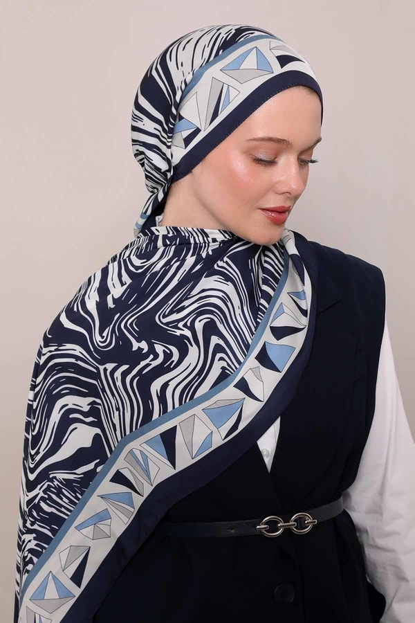 LevidorLacivert Zebra Desen Club Şal