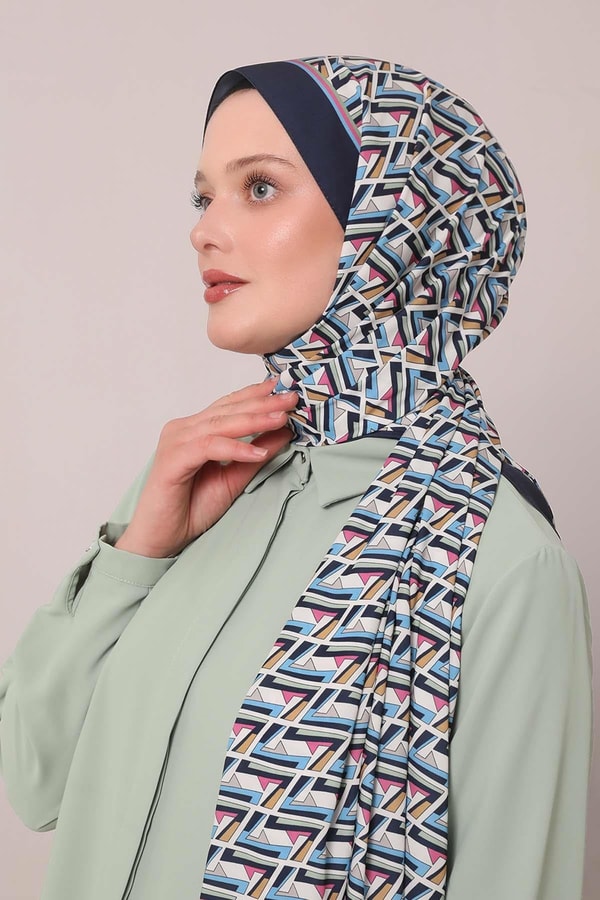 LevidorLacivert Zigzag Desen Club Şal