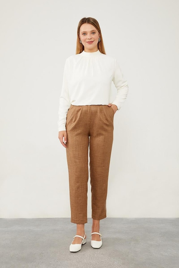 LevidorLatte Keten Kumaş Havuç Pantolon