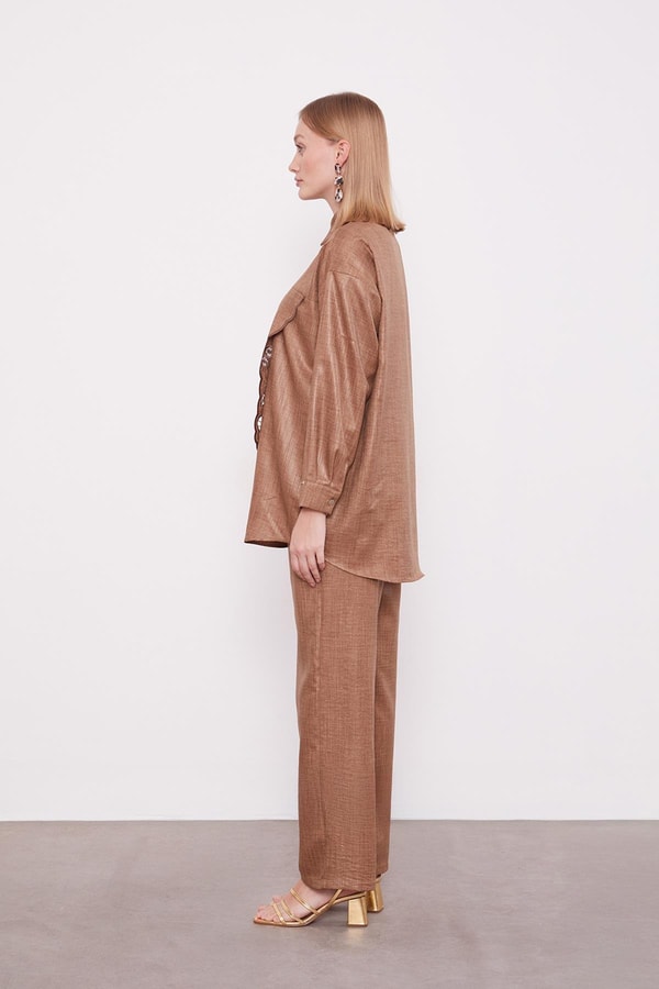 LevidorLatte Nakış Gül Detaylı Tunik Takım