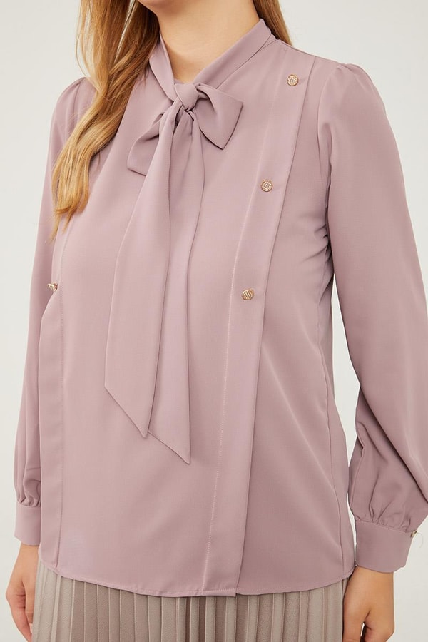 LevidorLevidor A.Lila Kendinden Fular Bağlamalı Şifon Gömlek